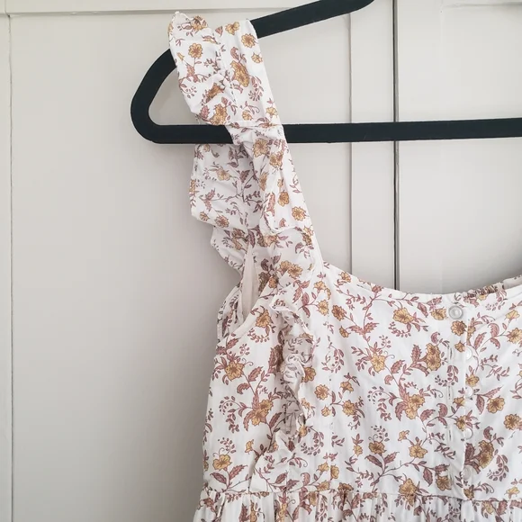 Noralee / Riley and Cru Mustard and White Floral Shirred Maxi Dress size XS - Picture 5 of 13